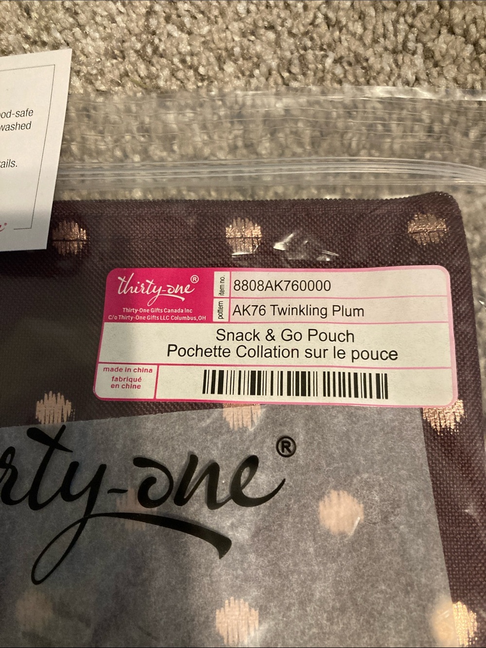 thirty-one Twinkling Plum Snack & Go Pouch - Plum with Light Pink Dots - Picture 2 of 8